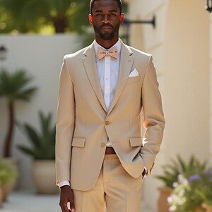 Herren Beige zweiteiliger Hochzeitsanzug | Maßanfertigung Bräutigam Anzug | Maßgeschneiderte formelle Anzug | Frack | Groomsmen Outfit