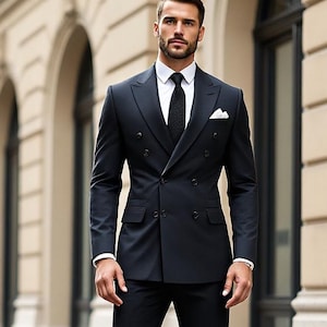 Zweireihiger 2-Teiler für Abschlussball, Hochzeit, Business Look Trendy Dunkelgrauer Maßanzug für Herren |  Slim Fit-Anzug Maßgeschneiderter Herren-Smoking