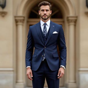 Men’s Slim Fit 3-Piece Navy Blue Suit – Contemporary Tailoring | Bespoke Groom Suit | Ideal for Events & Weddings | Groomsmen Outfit