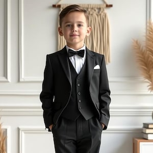 Schöner Schwarzer Dreiteiler Jungenanzug | Kleinkind-Anzug für Hochzeit, Party, Geburtstag | Kinder Festliches Outfit