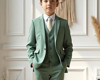 Boys Sage Green 3-Piece Suit | Ring Bearer Outfit for kids