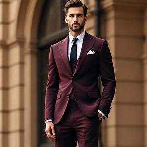 Tuxedo-Style Slim Fit 3-Piece Burgundy Men Suit – Ideal for Events & Weddings – Suit for Men – Professional Appeal
