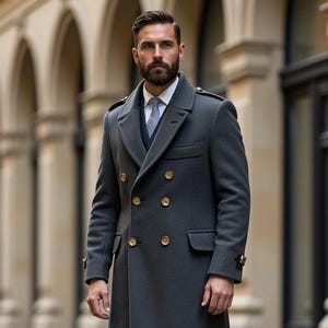 Grauer Zweireihiger Mantel | Klassischer Woll-Wintermantel | Maßgeschneiderte formelle Trench | Langer Mantel für Männer