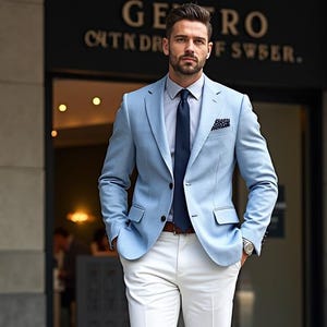 Sky Blue Blazer With White Pants | Custom 2-piece Suit - Etsy