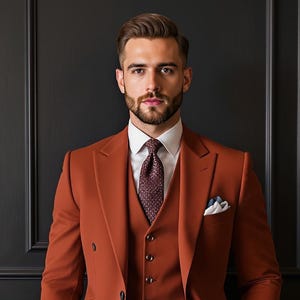 Herren Rost dreiteiliges Outfit für Hochzeit & besondere Anlässe | Slim Fit Abschlussball, Party, Hochzeitsoutfit Geschenk für ihn