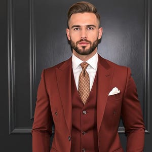 Herren Rostbraun Dreiteiliges Outfit für Hochzeit & besondere Anlässe | Slim Fit Abschlussball, Party, Hochzeitsoutfit Geschenk für ihn