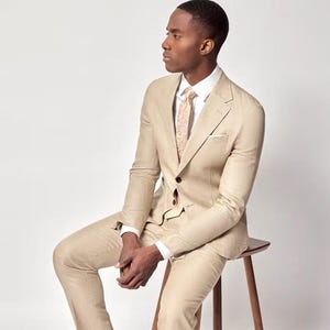 Men&#39;s Linen Beige Two Piece Men’s Suit | Summer Beach Wedding 2-Piece Outfit | Prom Party Look | Gift For Groom