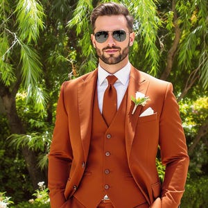 Herren Rost dreiteiliges Outfit für Hochzeit & besondere Anlässe | Slim Fit Abschlussball, Party, Hochzeitsoutfit Geschenk für ihn
