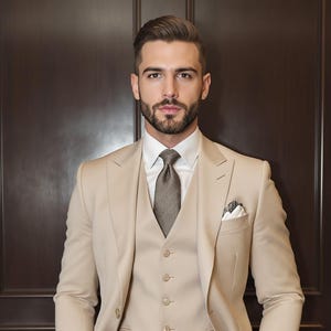 Herren Beige Dreiteiler Outfit für Hochzeit & besondere Anlasse Anzug | Slim Fit Abschlussball, Party, Hochzeitsoutfit Geschenk für ihn