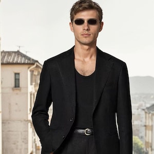 Customize Linen Classic Black Two Piece Men’s Suit | Summer Beach Wedding 2-Piece Outfit | Prom Party Look | Gift For Groom