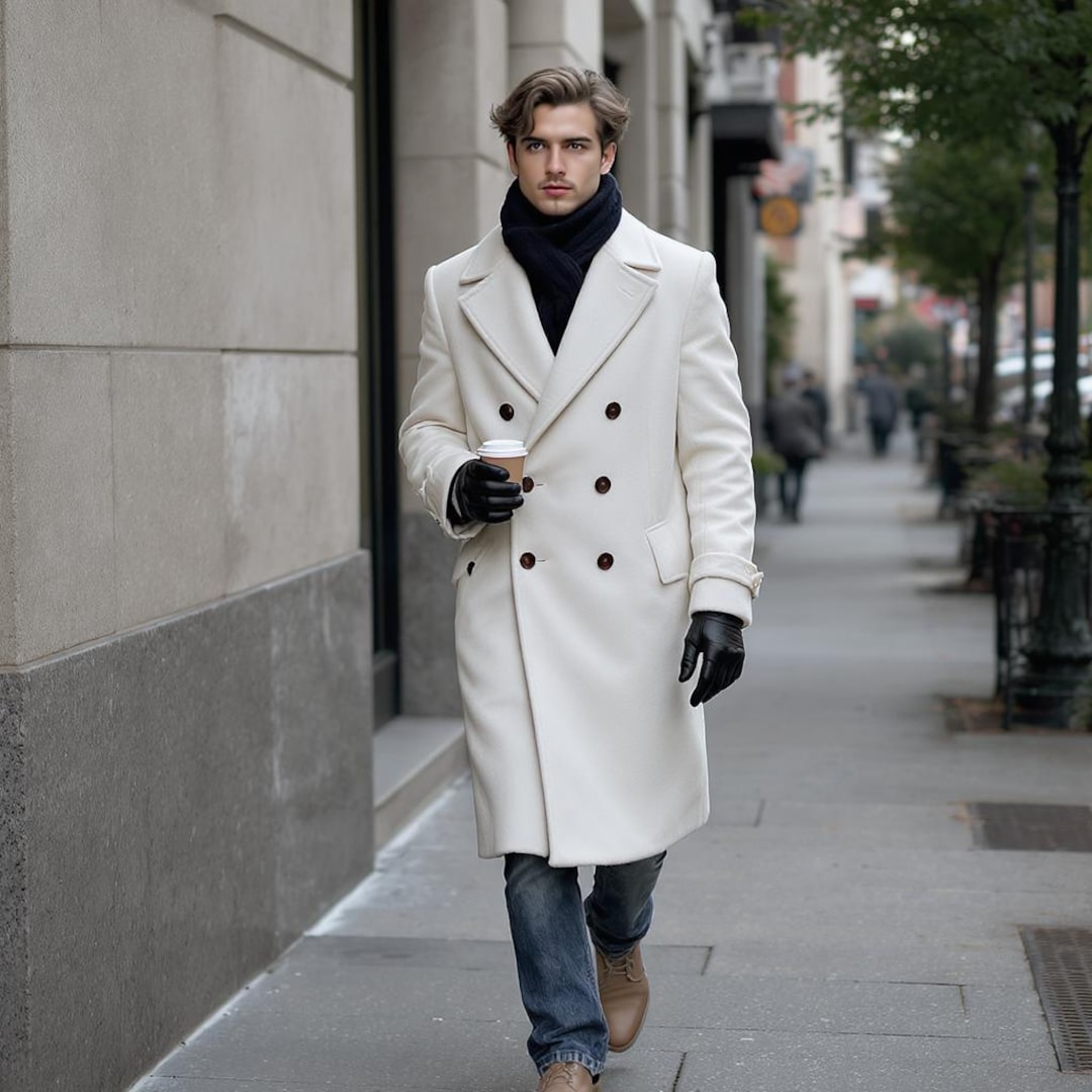 Men's White Wool-blend Overcoat | Double-breasted Winter Trench - Etsy