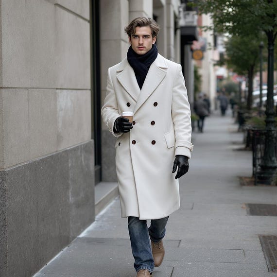 Men's White Wool-blend Overcoat | Double-breasted Winter Trench - Etsy