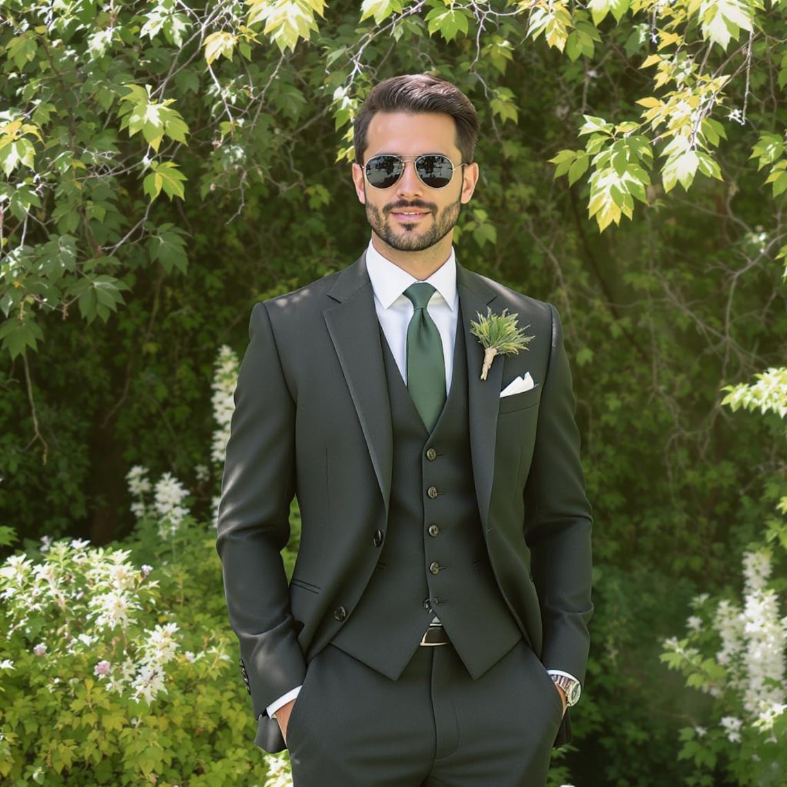 Men's Dark Green Three Piece Wedding Suit Slim Fit Prom Outfit Etsy — free download