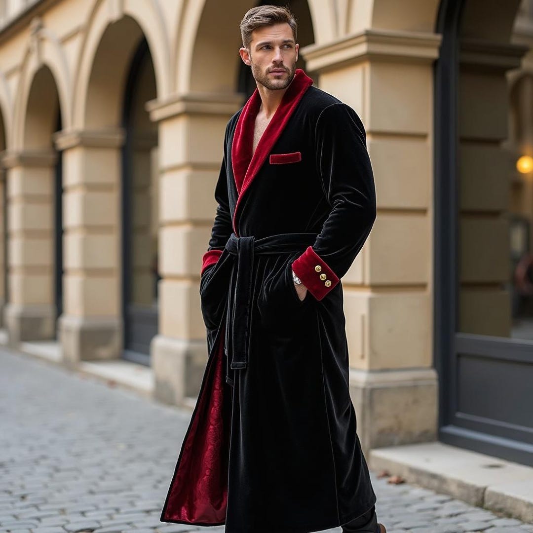 Custom Black Velvet Robe for Men | Plus Size Personalized Loungewear - Etsy