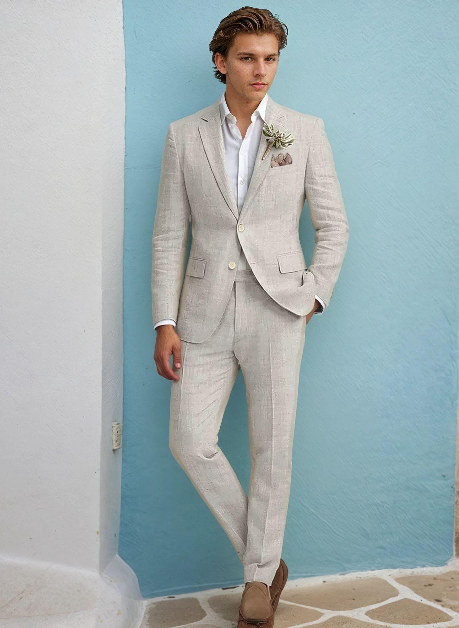 tan suit xl shirt to suit size Tie Beige Suit Xl Shirt To Suit Size Men's Wedding Linen Suits Beige Solid  Colored Tailored
