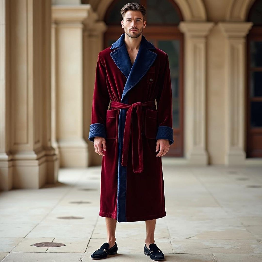 Burgundy Velvet Robe for Men | Two-tone Plush Lounge Gown, Plus Size - Etsy