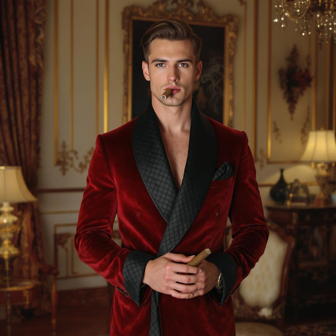Maroon Velvet Men's Robe | Quilted Shawl Collar, Custom Plus Size - Etsy