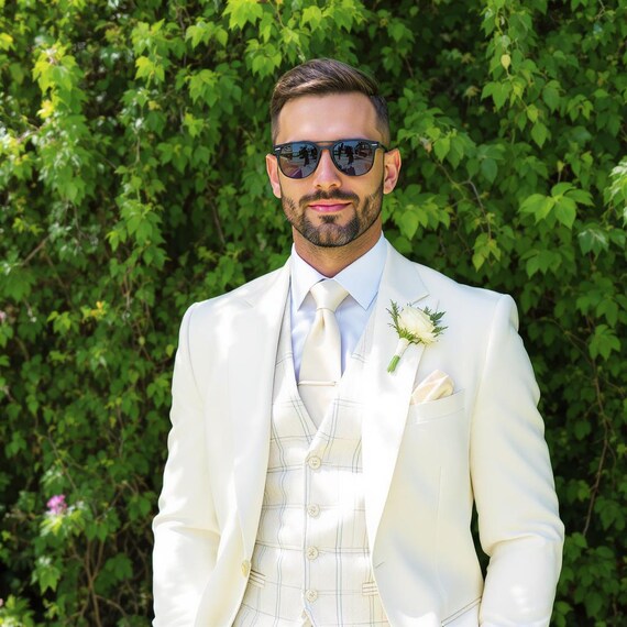 off white wedding dress with white groom shirt Groom Wearing Ivory Vs. White Shirt