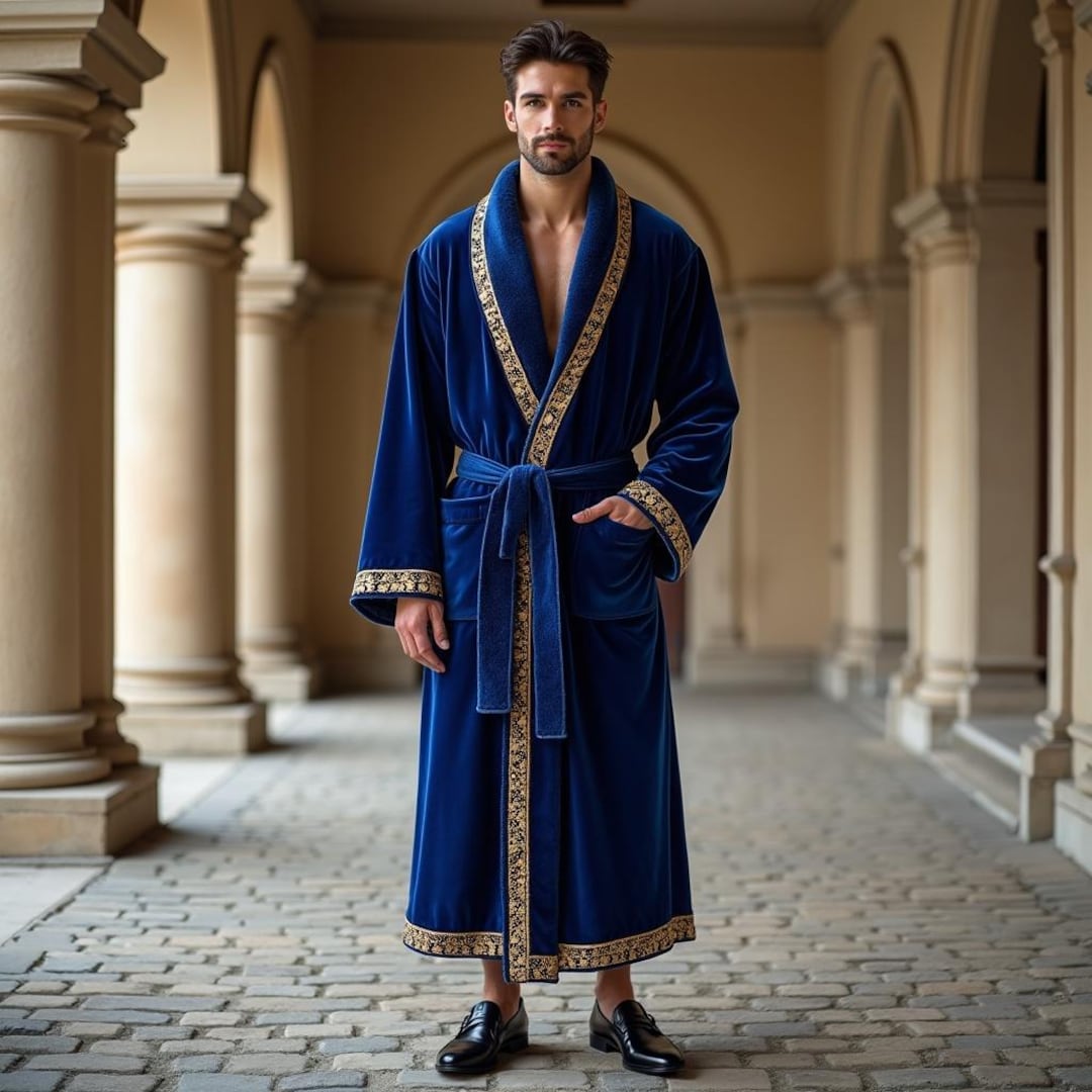 Gold Royal Robe Royal Blue Velvet Robe for Men | Gold Embroidered Lounge Gown - Etsy