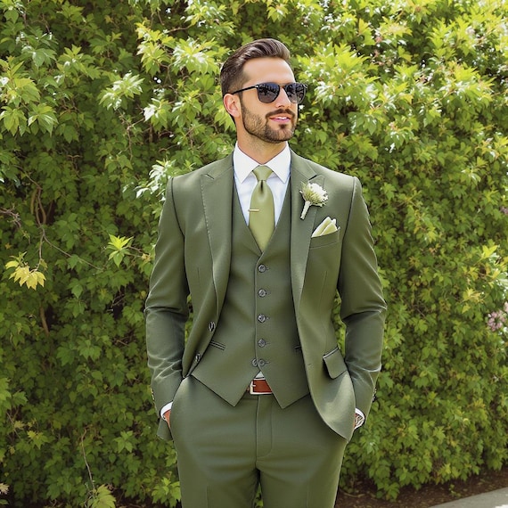 Sage Green Men's Three Piece Suit | Slim Fit Wedding Outfit