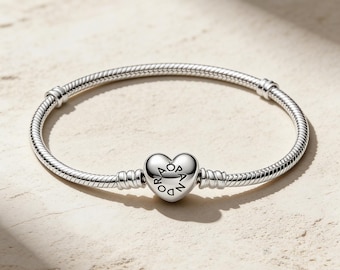 Pandora Moments Herz Verschluss Schlangenkette Armband, 925 Sterling Silber Bettelarmband, Geburtstagsgeschenk für Mutter oder ihren einfachen Schmuck für den Alltag