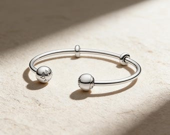 Pandora Moments Open Bangle, 925 Sterling Silver Charm Bracelet ,Birthday Gift for Mom or Her Simple Everyday Jewelr
