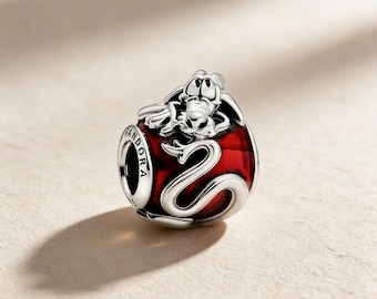 Mulan Dragon Charm,925 Sterling Silver Charm,Handmade Silver Bead,Fits European Bracelets and Necklaces, Best Gift