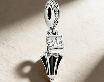 Mary Poppins umbrella silver dangle charm,925 Sterling Silver Charm,Handmade Silver Bead,Fits European Bracelets and Necklaces, Best Gift