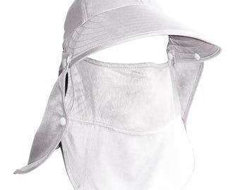Silver EMF-Protective Sun Hat with Removable Mesh Face Covering and Cotton Pouch