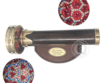 Brass Kaleidoscope with Wooden Stand, Nautical Decor, Maritime Gift, Vintage Kaleidoscope, Ship Wheel Kaleidoscope, Desk Deco