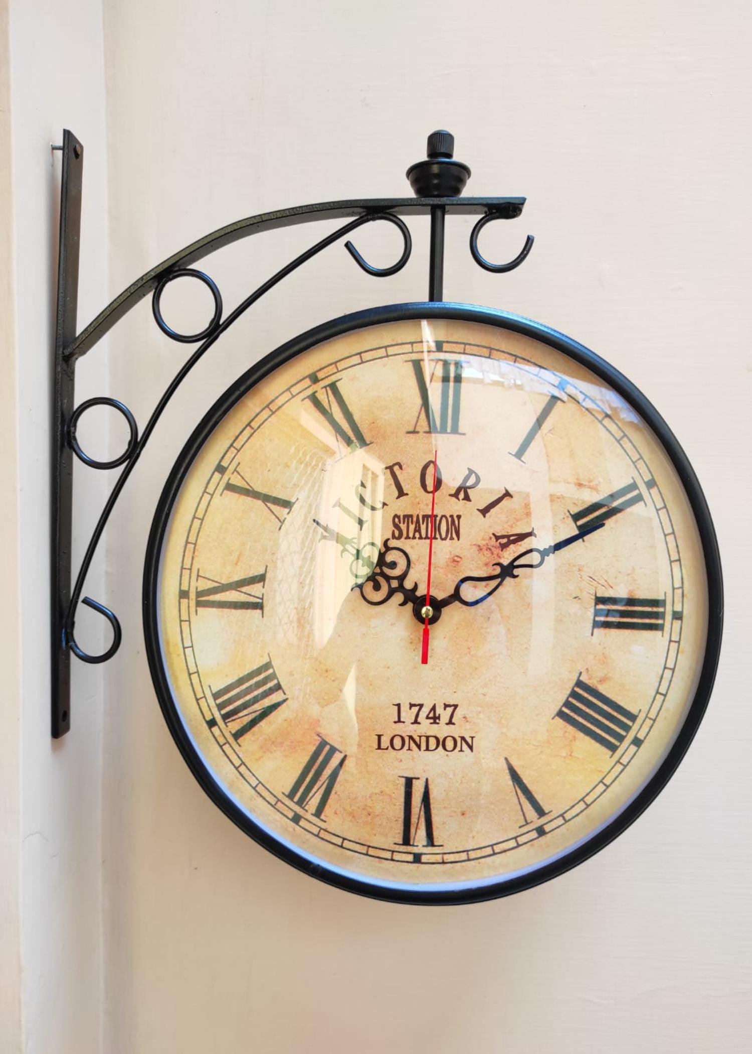 Victorian London Railway Station Wall Clock, Double-sided Brass