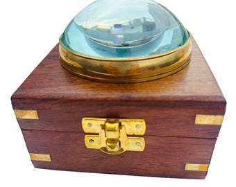 Brass Dome Paperweight Magnifier: 5x Map Reading Magnifying Glass