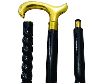 Vintage Brass Handle Walking Cane | Detachable Black Wooden Gentleman's Stick