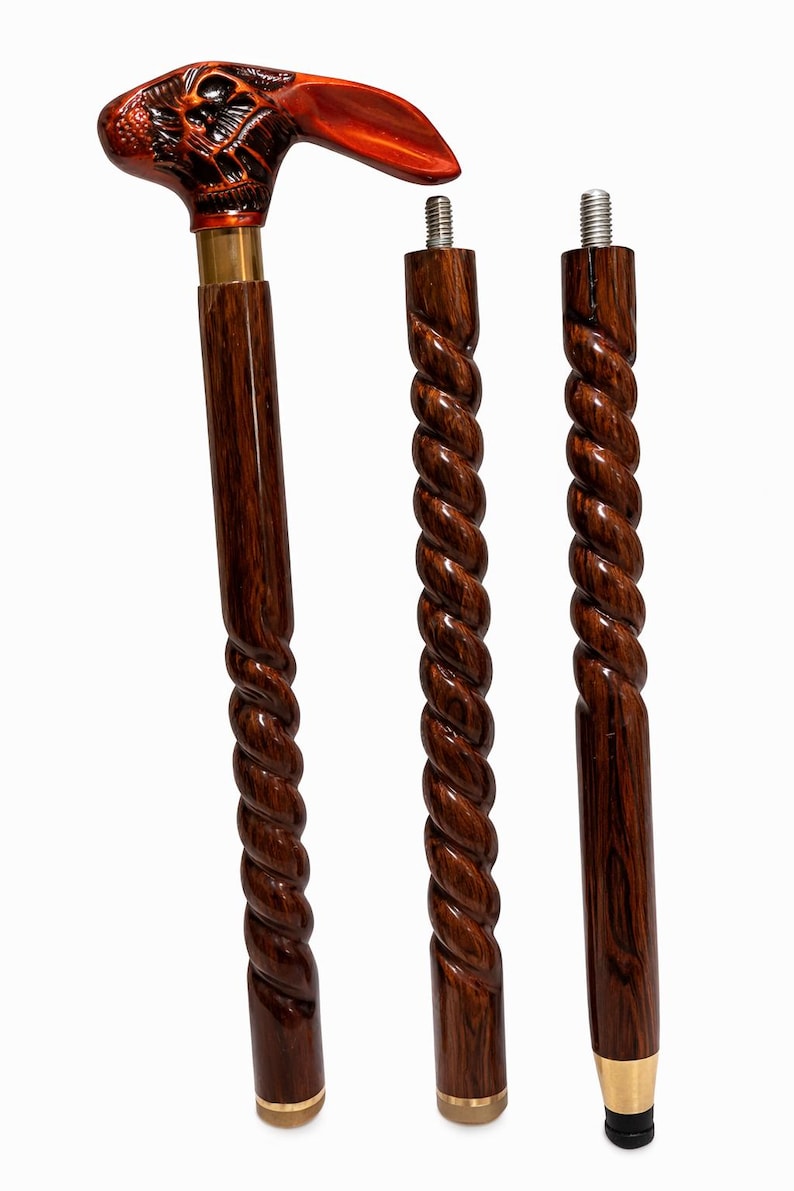 Hand Carved Rabbit Head Walking Stick | Twisted Wood Cane, Vintage ...
