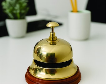 Cloche de service vintage en laiton - Cloche de comptoir de réception d'hôtel antique