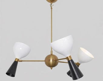 Lampadario Sputnik in ottone fatto a mano, 6 luci, stile Stilnovo, lampada da soffitto moderna di metà secolo.