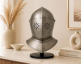 Casco de caballero gótico, armadura de acero del siglo XV, casco de cruzado ponible, LARP Cosplay