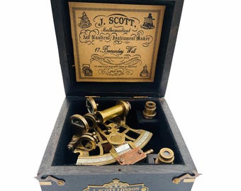 ANCIEN SEXTANT MARIN navigation finition laiton poli 5" avec boite bois