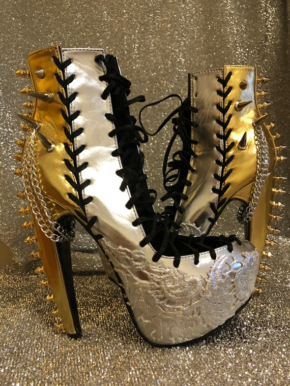 gold and silver boots