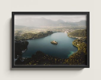 Impresión del lago Bled, Eslovenia: fotografía aérea de viajes