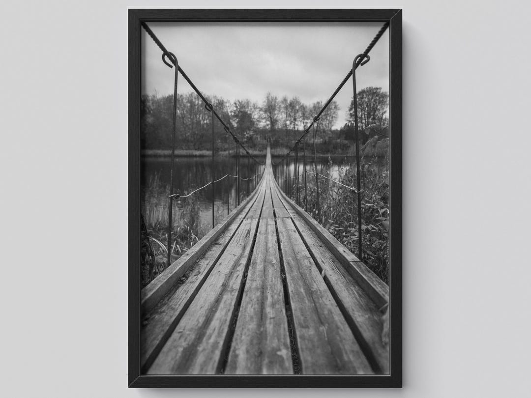Black and White Suspension Bridge Print: Moody Landscape Photography - Etsy