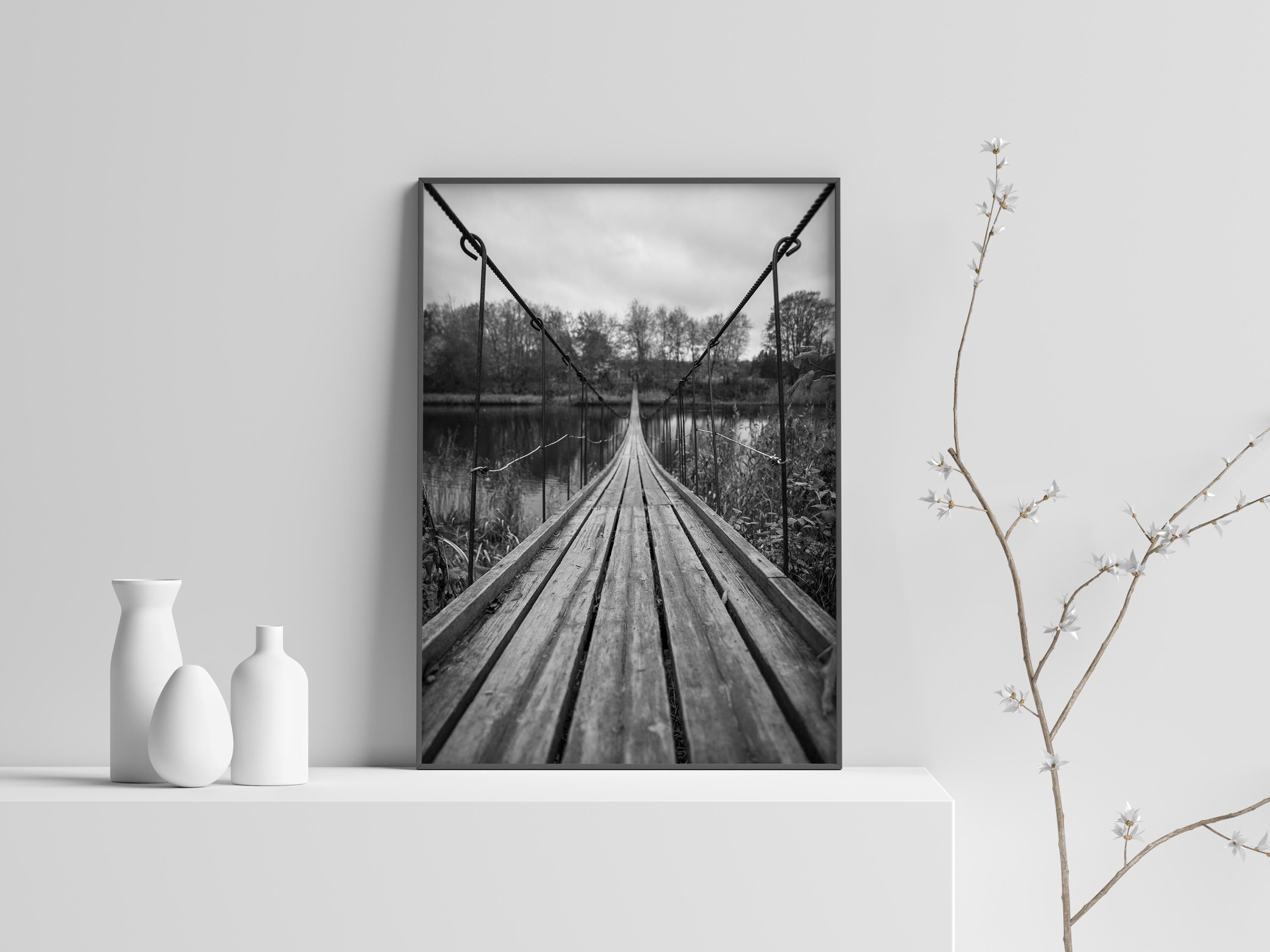 Black and White Suspension Bridge Print: Moody Landscape Photography - Etsy