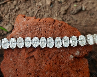 Oval Moissanite Tennis Bracelet: Handmade 925 Sterling Silver, VVS1 Clarity