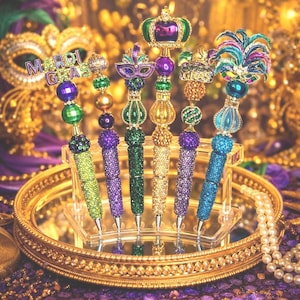 Handcrafted Mardi Gras Beaded Pens