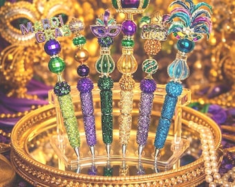 Handcrafted Mardi Gras Beaded Pens