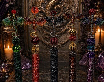 Colección de bolígrafos de lujo con diseño de dragón fantástico, bolígrafos hechos a mano con diamantes de imitación y detalles brillantes, bolígrafos con cuentas inspirados en el fuego.