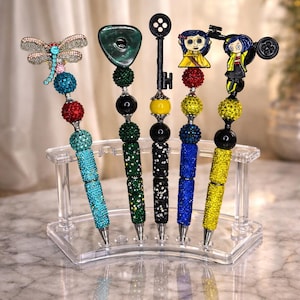 Beaded Coraline-Inspired Pen, Elegant Handmade Writer Gift, Lux afbeelding 1