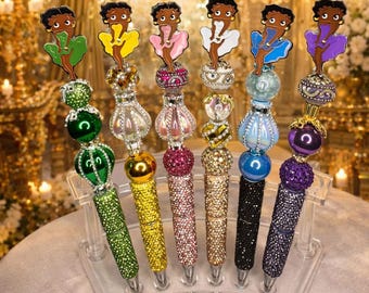 Newly Designed African American Classic Lady Beaded Pens Full Body Silhouette Rhinestone Pens