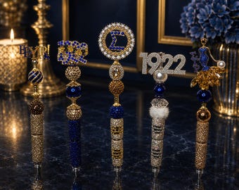 Nuevo juego de bolígrafos de lujo con cuentas, inspirados en la Hermandad Griega de 1922, color azul real - Juego II