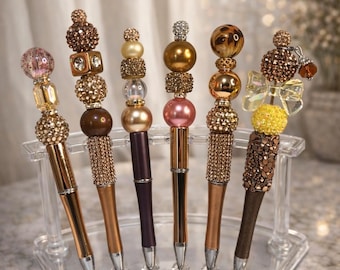 Bronze Beaded Pen: Elegant Metallic Sparkle, Chic Desk Accessory